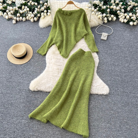 Asymmetric Knitwear & Skirt Knit 2Pcs