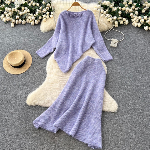 Asymmetric Knitwear & Skirt Knit 2Pcs