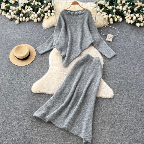 Asymmetric Knitwear & Skirt Knit 2Pcs