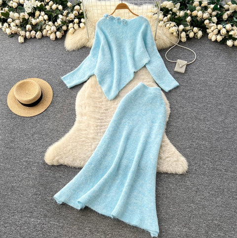 Asymmetric Knitwear & Skirt Knit 2Pcs