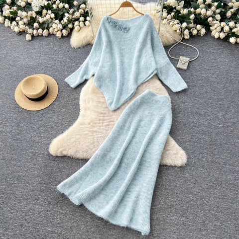 Asymmetric Knitwear & Skirt Knit 2Pcs