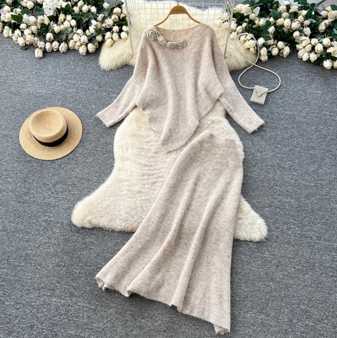 Asymmetric Knitwear & Skirt Knit 2Pcs
