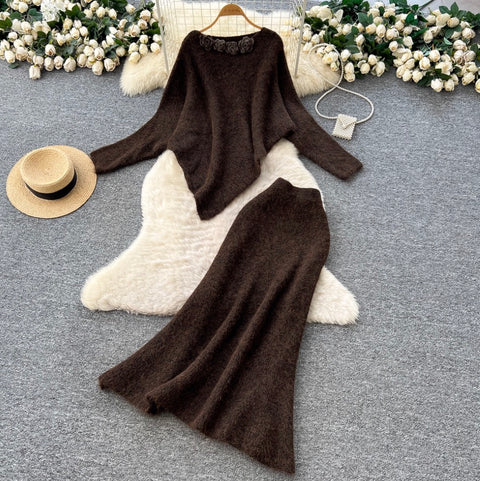 Asymmetric Knitwear & Skirt Knit 2Pcs