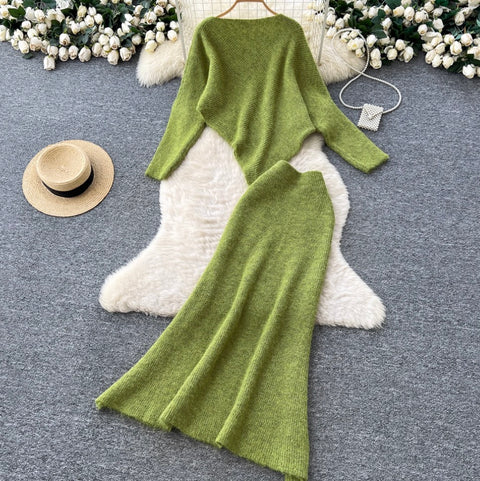 Asymmetric Knitwear & Skirt Knit 2Pcs
