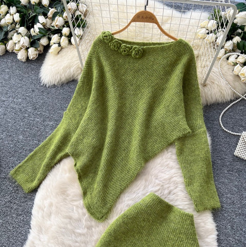 Asymmetric Knitwear & Skirt Knit 2Pcs