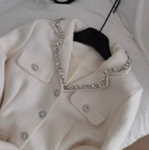 Single-breasted Tweed Pleated Dress