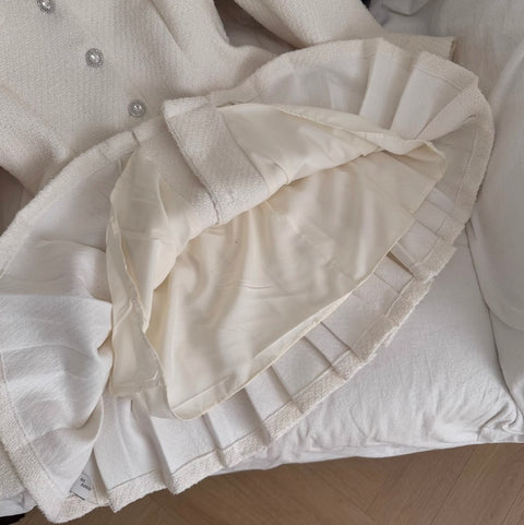 Single-breasted Tweed Pleated Dress