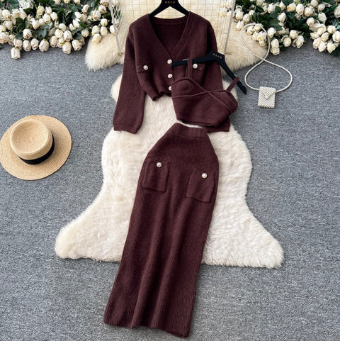 Camisole & Cardigan & Skirt Knitted 3Pcs