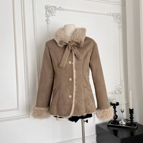 Furry Collar Patchwork Thermal Coat