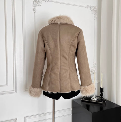 Furry Collar Patchwork Thermal Coat