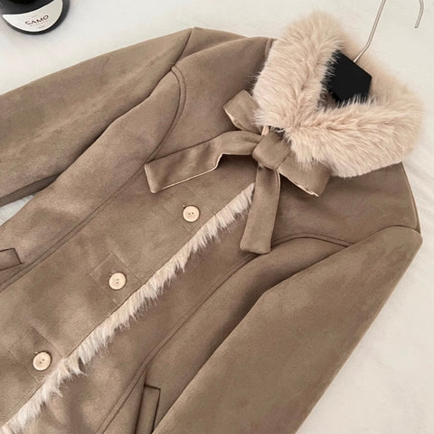 Furry Collar Patchwork Thermal Coat