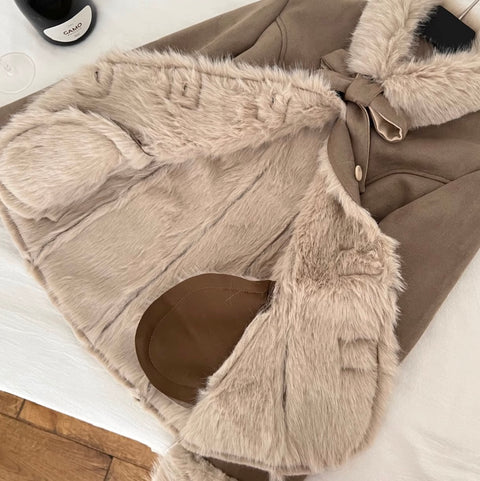 Furry Collar Patchwork Thermal Coat