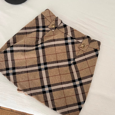 Trench Coat & Plaid Skirt 2Pcs