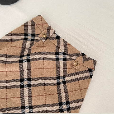 Trench Coat & Plaid Skirt 2Pcs