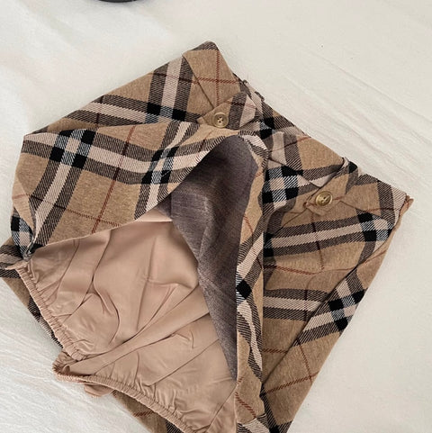 Trench Coat & Plaid Skirt 2Pcs