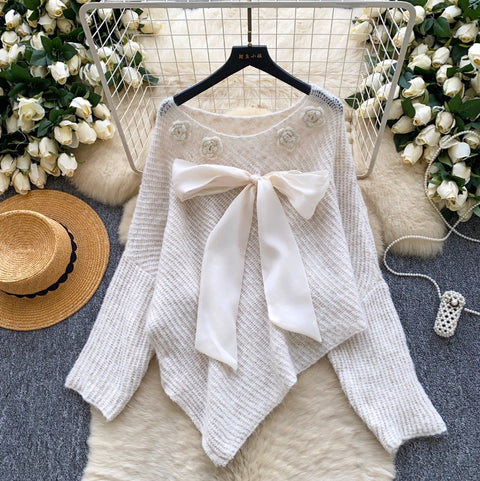 Sweetie Bow-tie Asymmetric Sweater