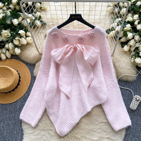 Sweetie Bow-tie Asymmetric Sweater