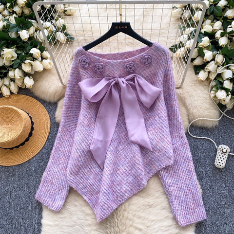 Sweetie Bow-tie Asymmetric Sweater