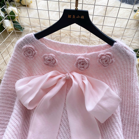 Sweetie Bow-tie Asymmetric Sweater