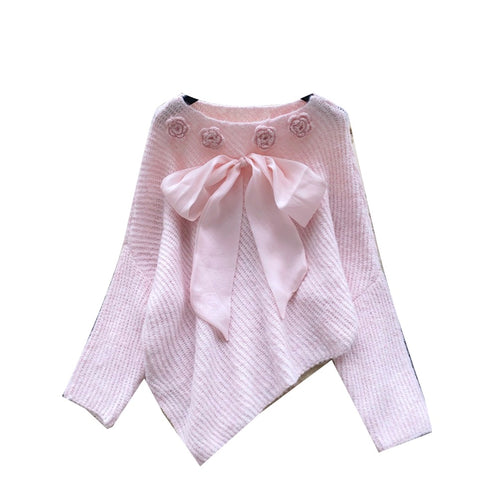 Sweetie Bow-tie Asymmetric Sweater