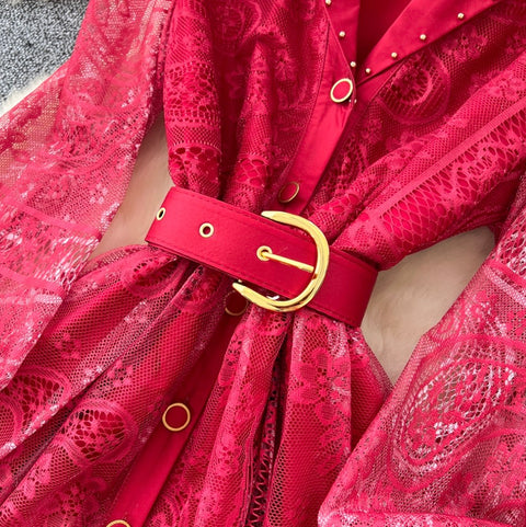 Beaded Lapeled Floral Embroidery Dress