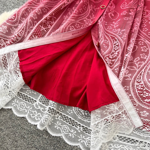 Beaded Lapeled Floral Embroidery Dress