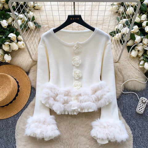 French Style Furry Patchwork Cardigan