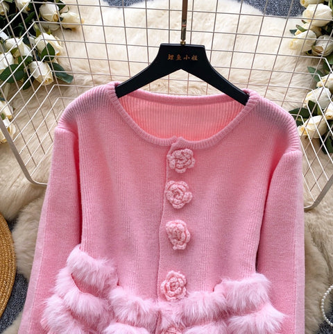 French Style Furry Patchwork Cardigan