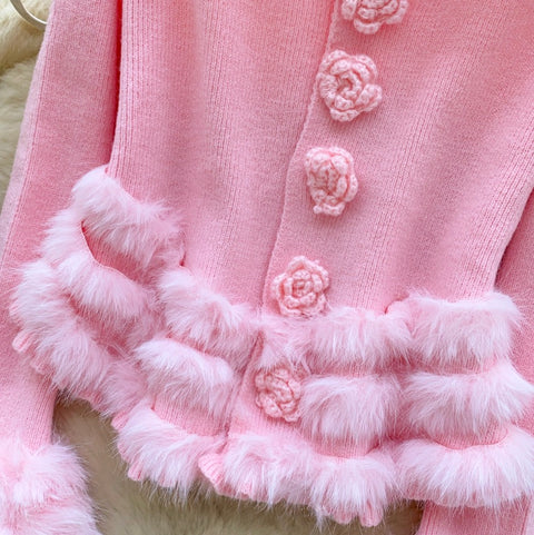 French Style Furry Patchwork Cardigan