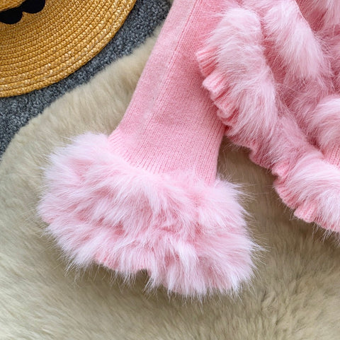 French Style Furry Patchwork Cardigan