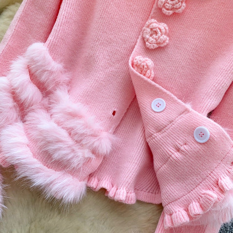 French Style Furry Patchwork Cardigan