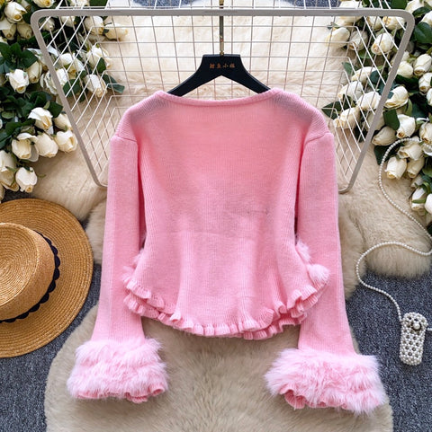 French Style Furry Patchwork Cardigan