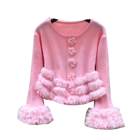 French Style Furry Patchwork Cardigan
