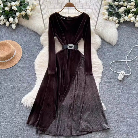 Irregular Design Velvet Patchwork Dress