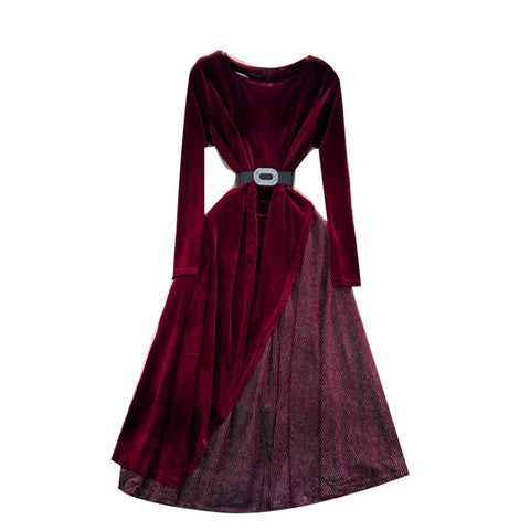 Irregular Design Velvet Patchwork Dress
