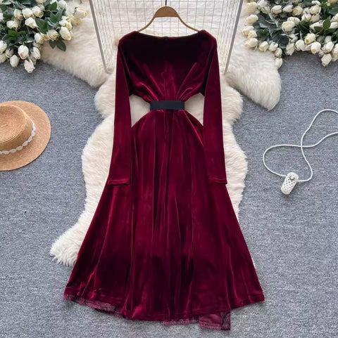 Irregular Design Velvet Patchwork Dress