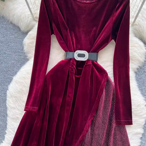 Irregular Design Velvet Patchwork Dress