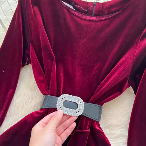 Irregular Design Velvet Patchwork Dress