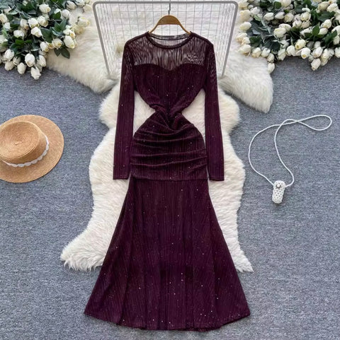 Elegant Mesh Patchwork Fishtail Dress