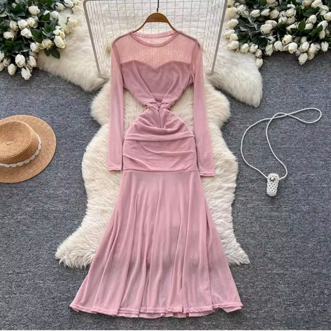 Elegant Mesh Patchwork Fishtail Dress