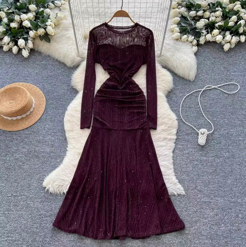 Elegant Mesh Patchwork Fishtail Dress