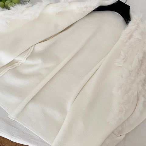 Premium Furry Collar Tweed Cardigan