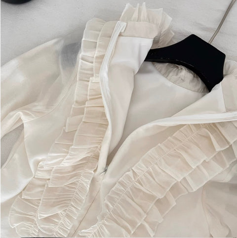 Ruffled Shirt & Black Skirt OL 2Pcs