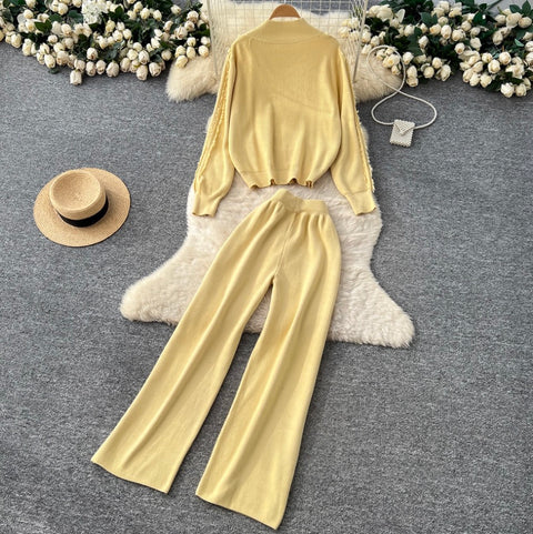 Fringed Knitwear & Wide-leg Trousers 2Pcs