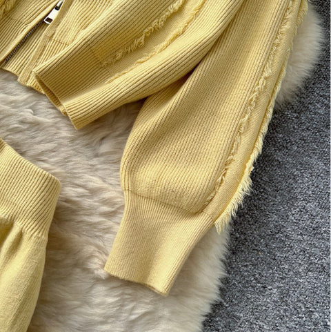 Fringed Knitwear & Wide-leg Trousers 2Pcs