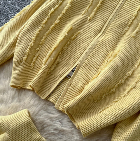 Fringed Knitwear & Wide-leg Trousers 2Pcs