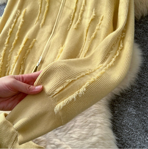 Fringed Knitwear & Wide-leg Trousers 2Pcs