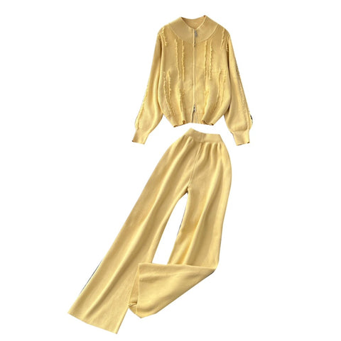 Fringed Knitwear & Wide-leg Trousers 2Pcs