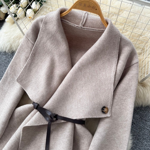 Lapeled Cardigan & Trousers Knitted 2Pcs