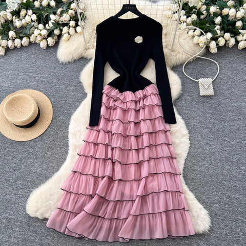 Knit Patchwork Layered Cake Dress